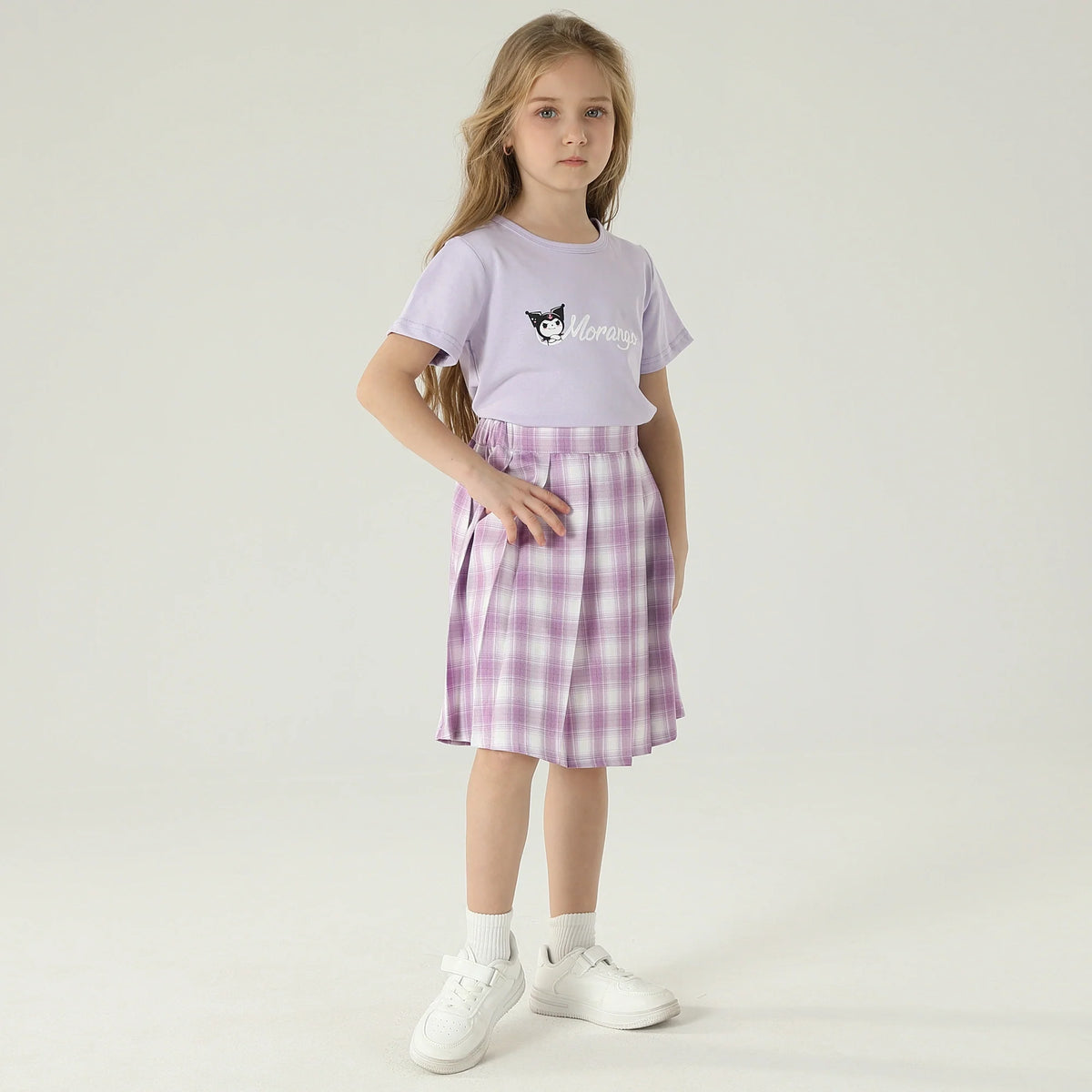 تنورة كاروهات بخصر مطاطي للبنات