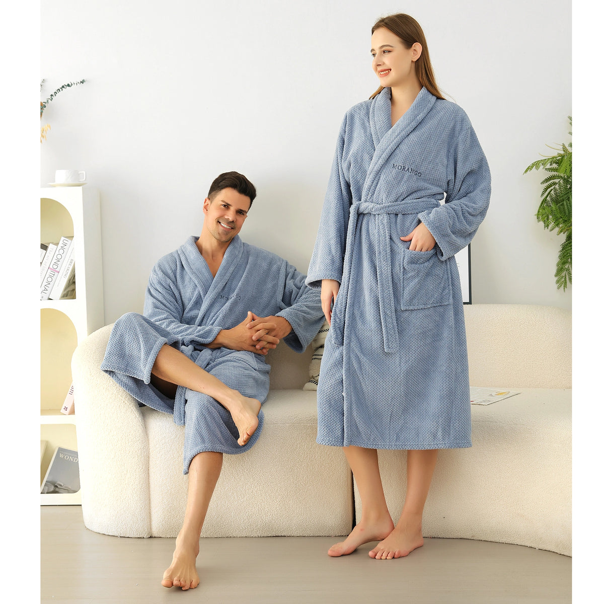 Grey Blue Bathrobe for Unisex Image