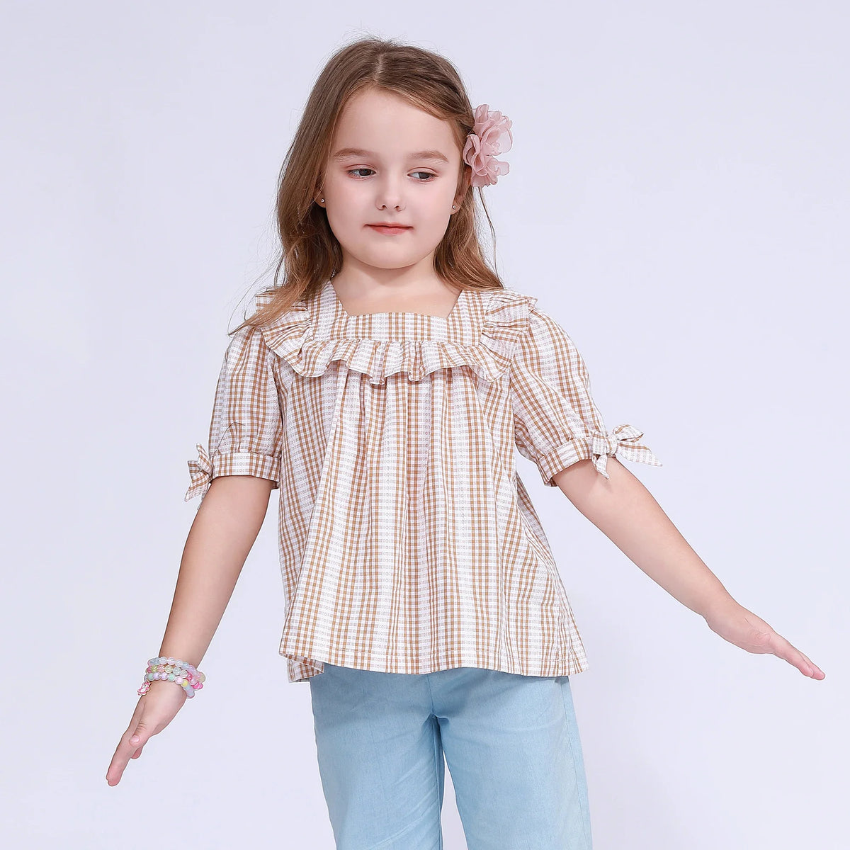 Khaki Striped Blouse for Girls Image
