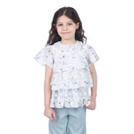 Grey Blue Floral Classic Blouse For Girls Image