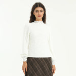 White Elegant Jacquard Blouse for Women Image