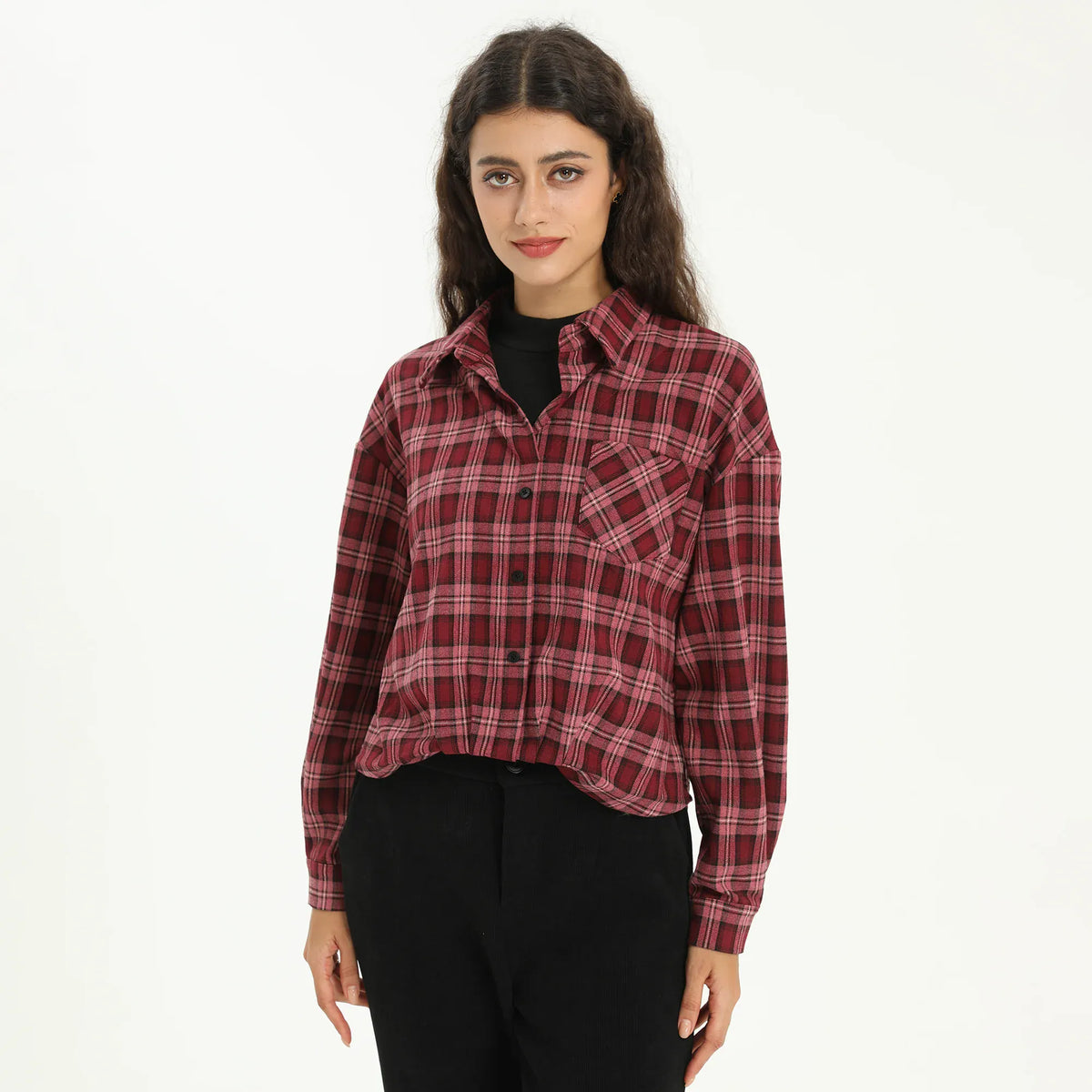 Maroon Elegant Checked Blouse for Women Image
