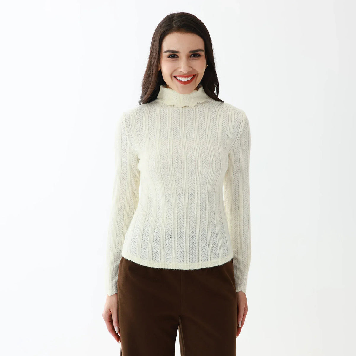 Beige Elegant Jacquard Blouse for Women Image