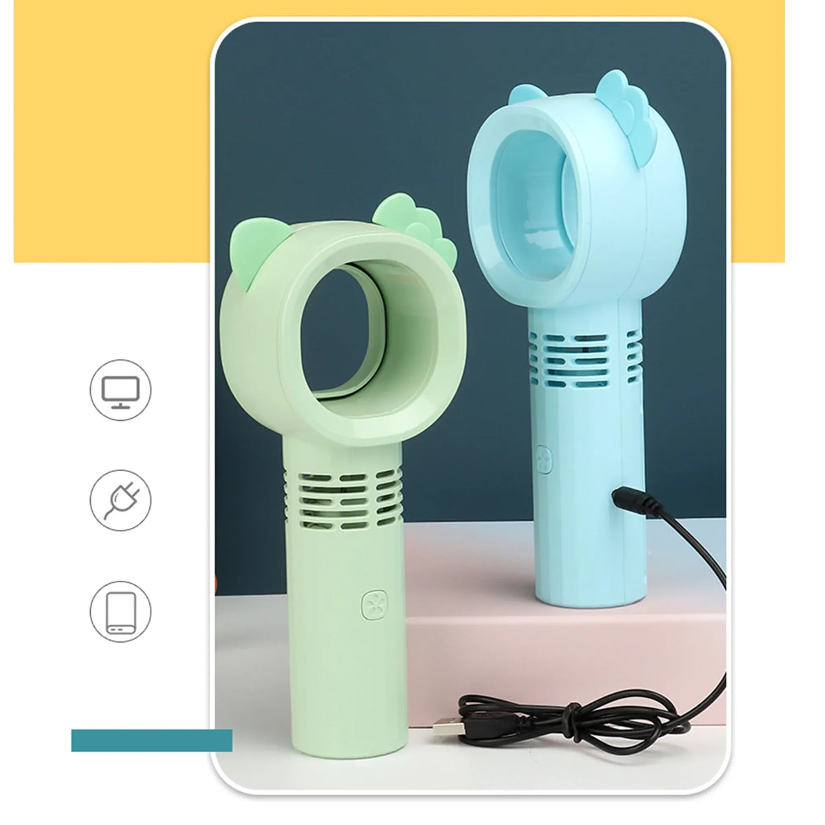 Cute Mouse Holding Bladeless Fan Image