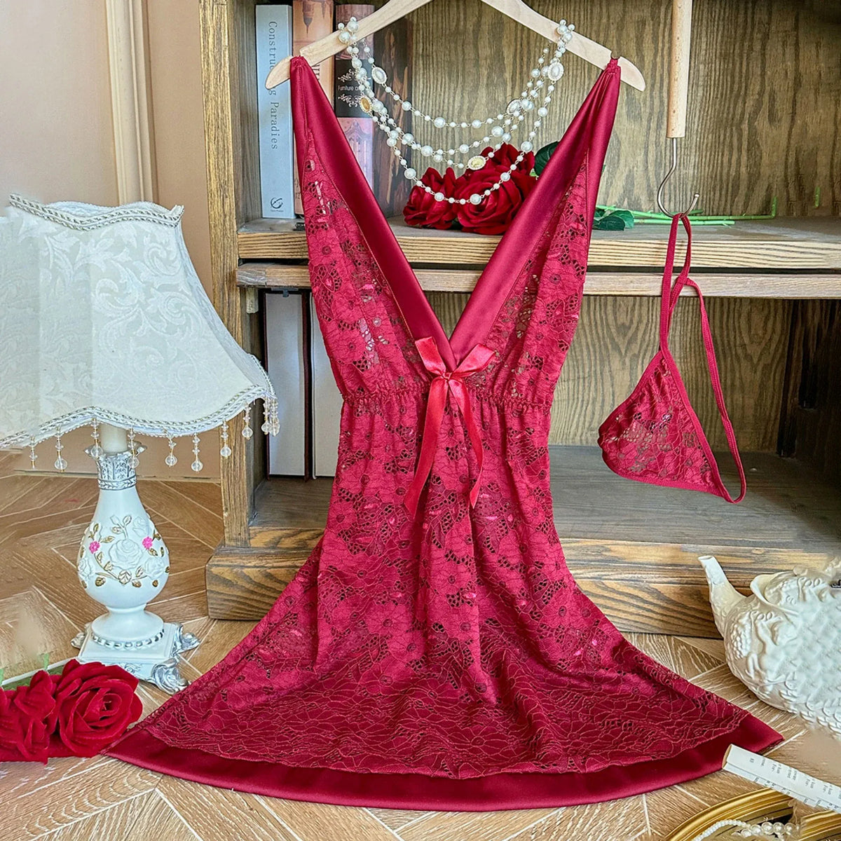 Maroon Dress-2pc Lingerie For Women Image