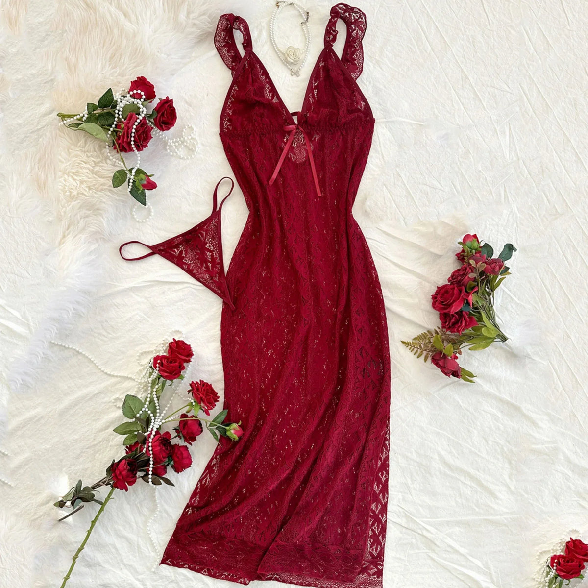 Maroon Dress-2pc Lingerie For Women Image