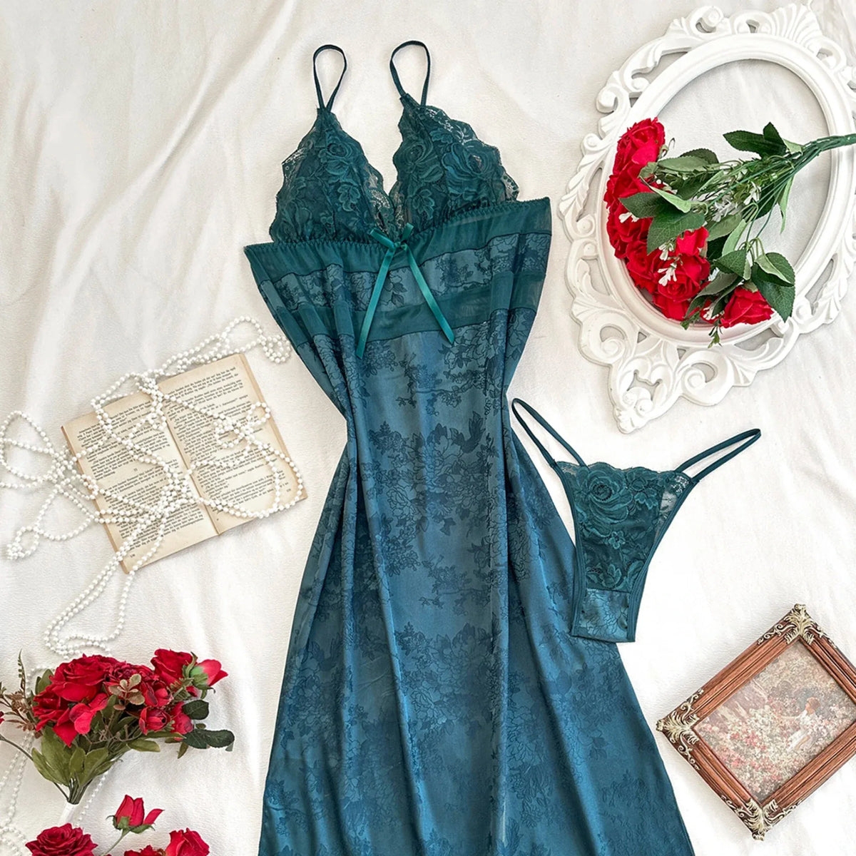 Dark Green Dress-2pc Lingerie For Women Image