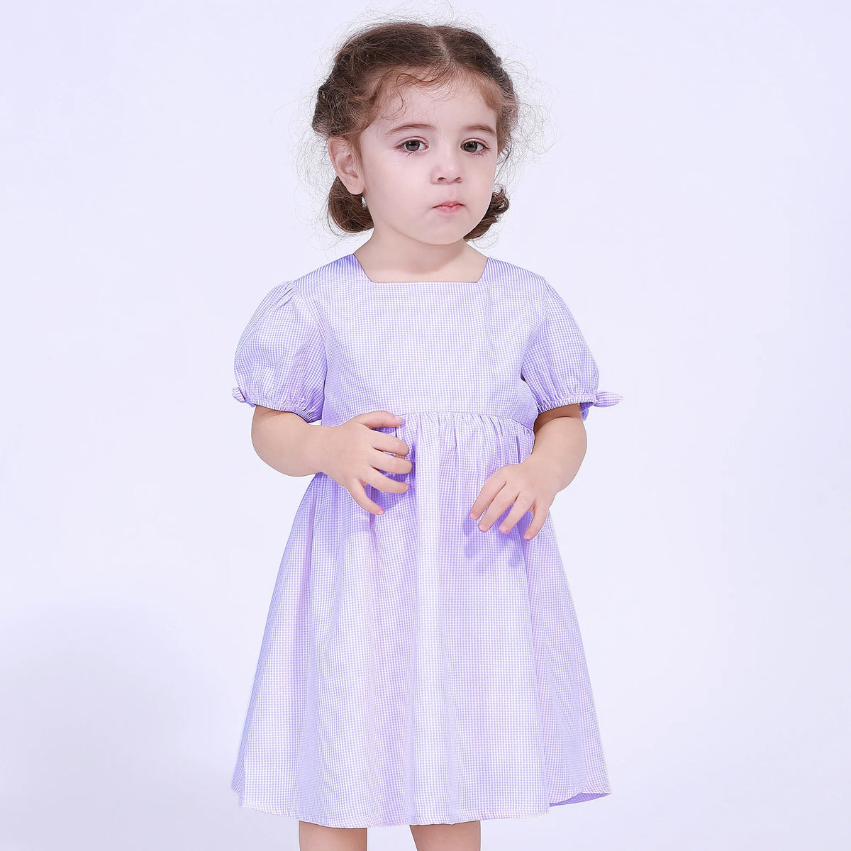Purple Checked Dress for Baby Girl Image