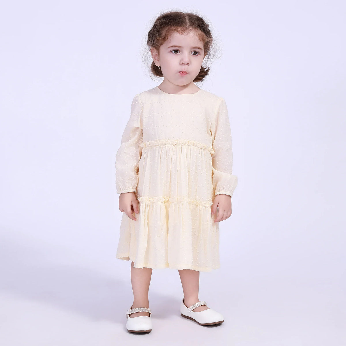 Light Beige Jacquard Dress for Baby Girl Image