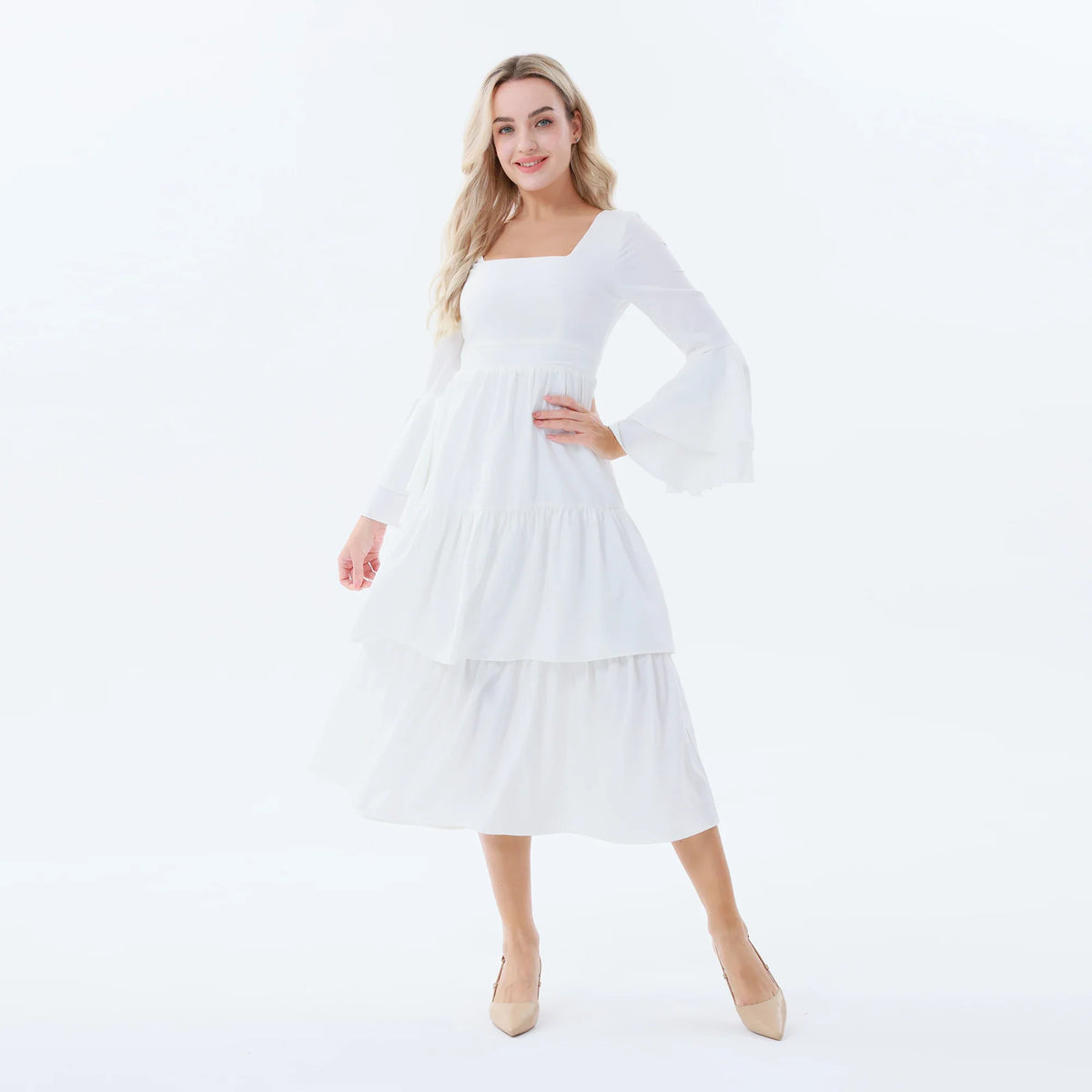 Off White Plain Dress for Women Image