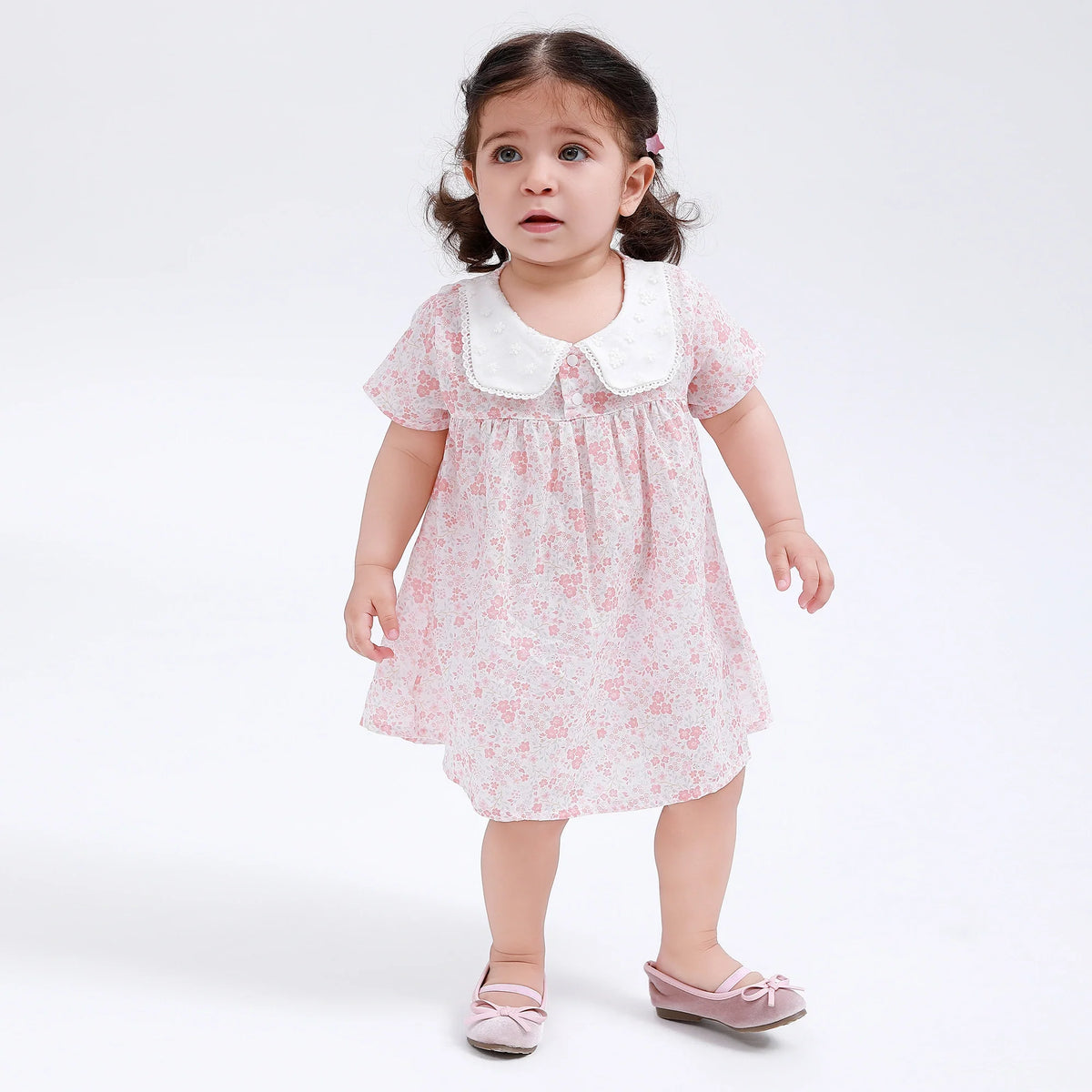 Pink Floral Classic Dress for Baby Girl Image