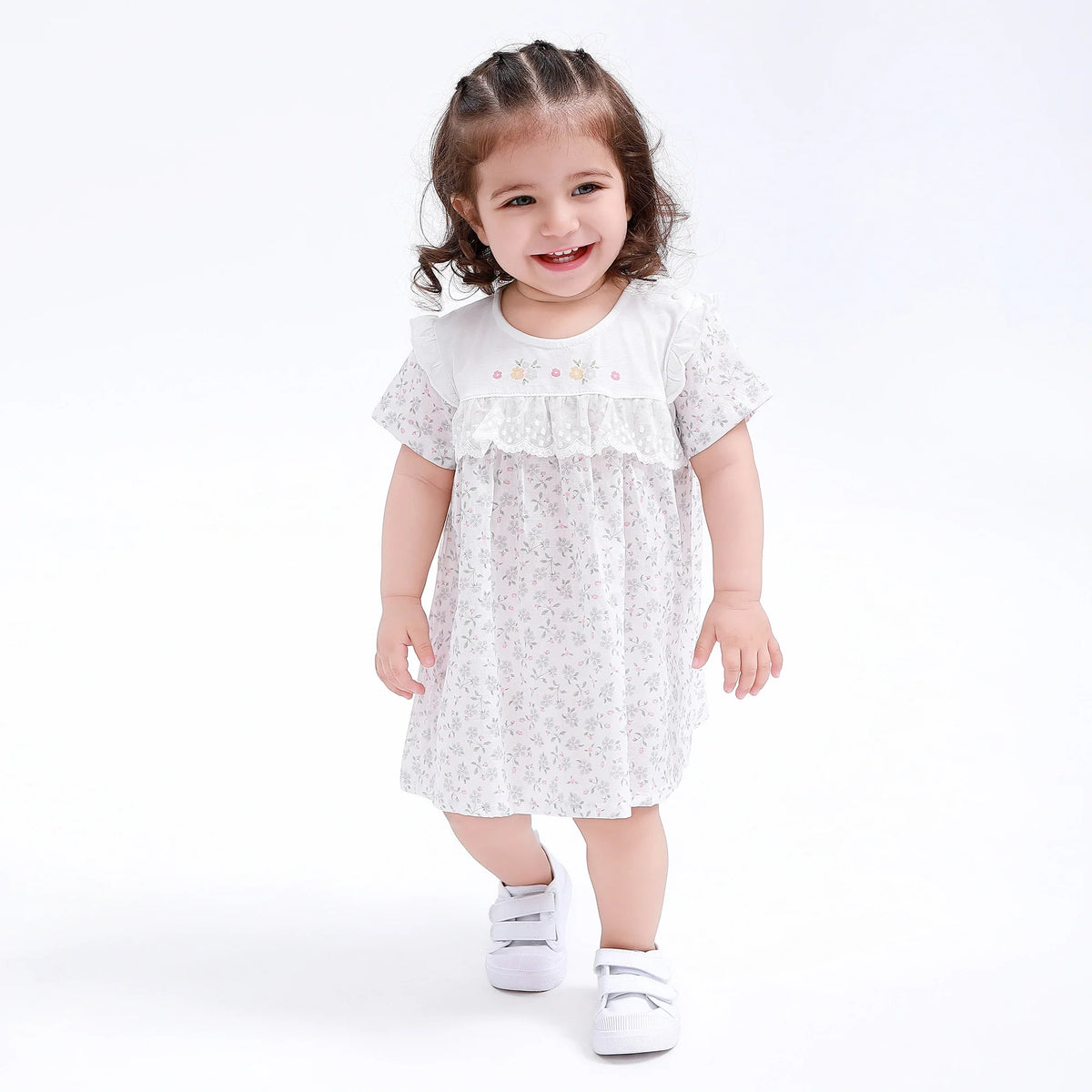 Pink Floral Classic Dress for Baby Girl Image