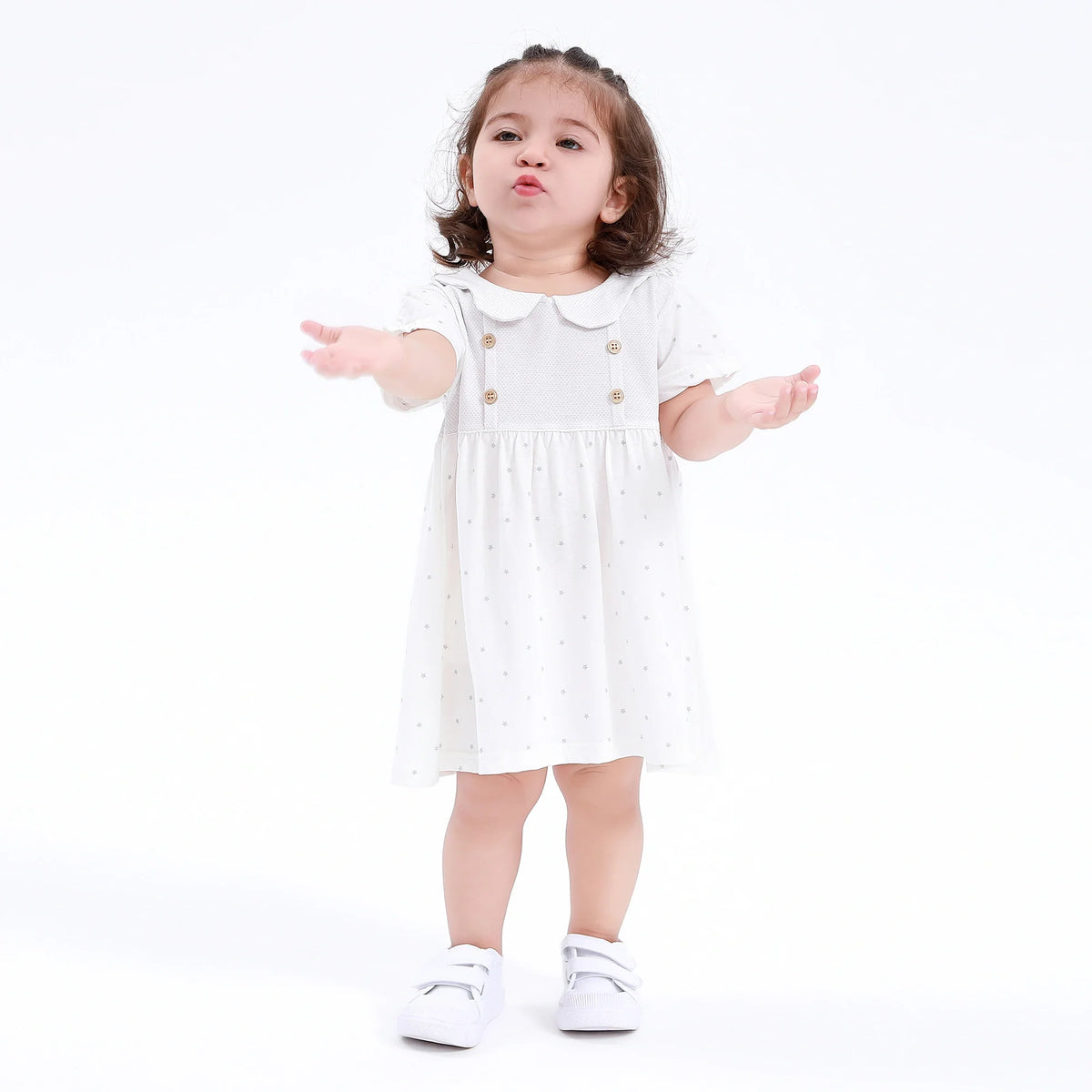 Gray Printed Classic Dress for Baby Girl Image