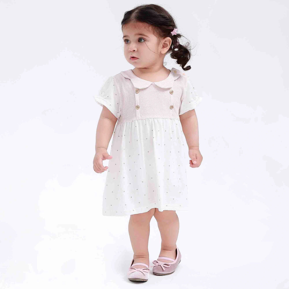 Khaki Printed Classic Dress for Baby Girl Image