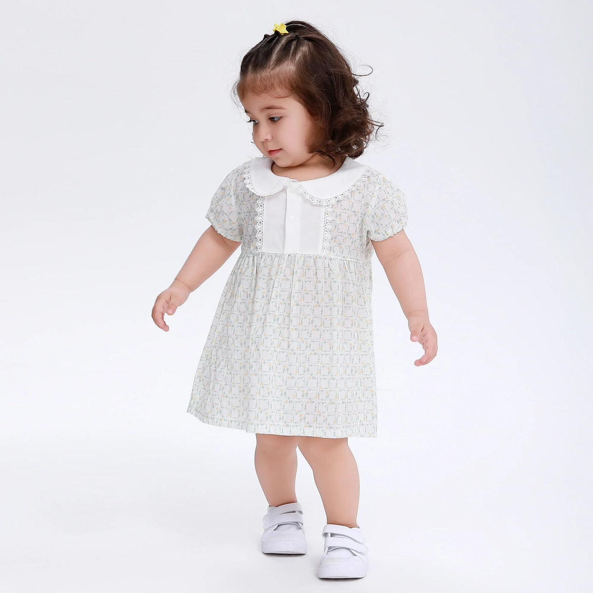 Green Floral Classic Dress for Baby Girl Image