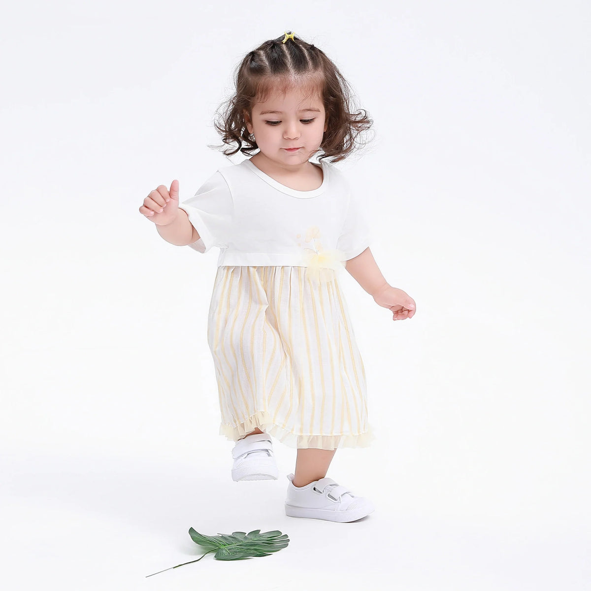 Light Yellow Floral Classic Dress for Baby Girl Image