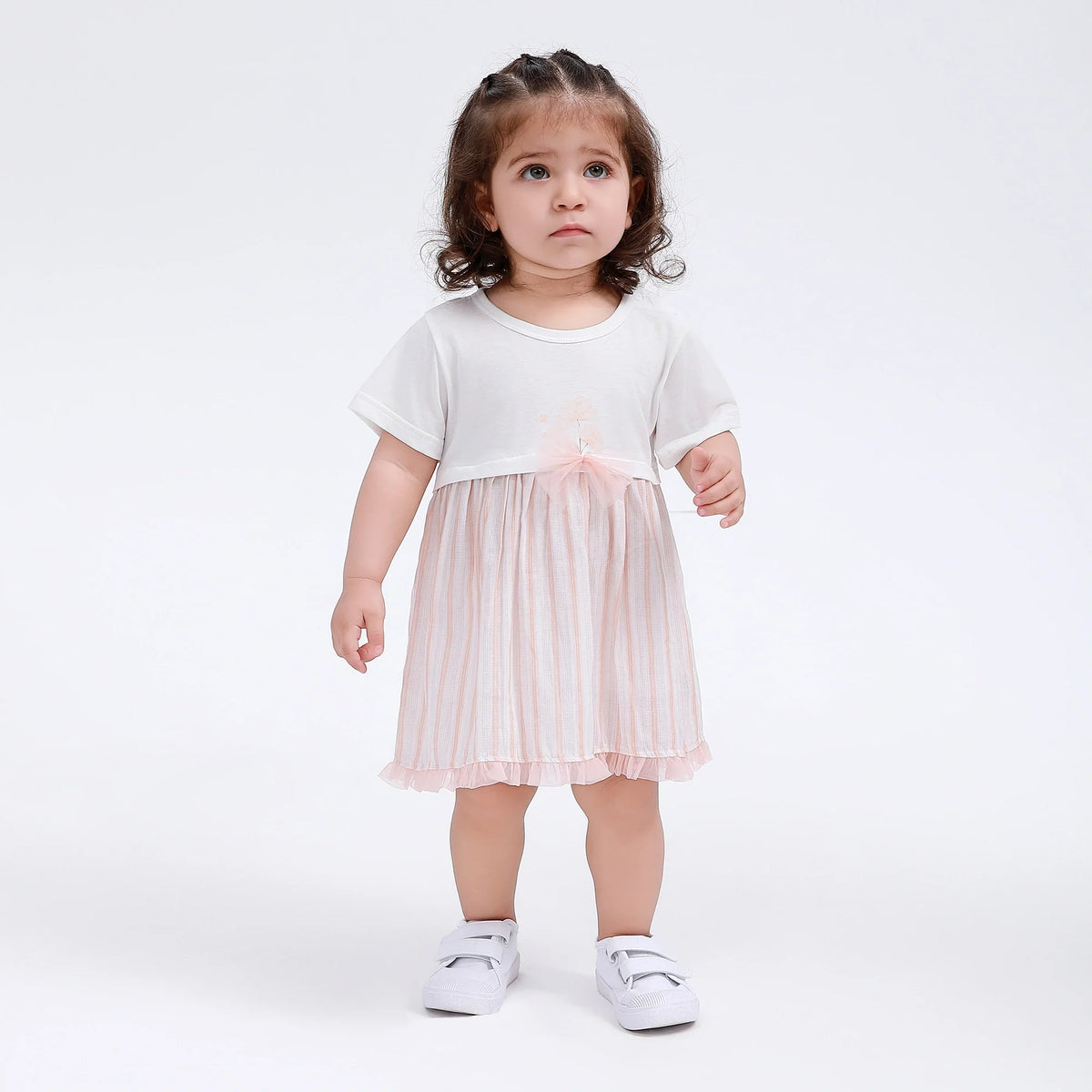Shrimp Pink Floral Classic Dress for Baby Girl Image