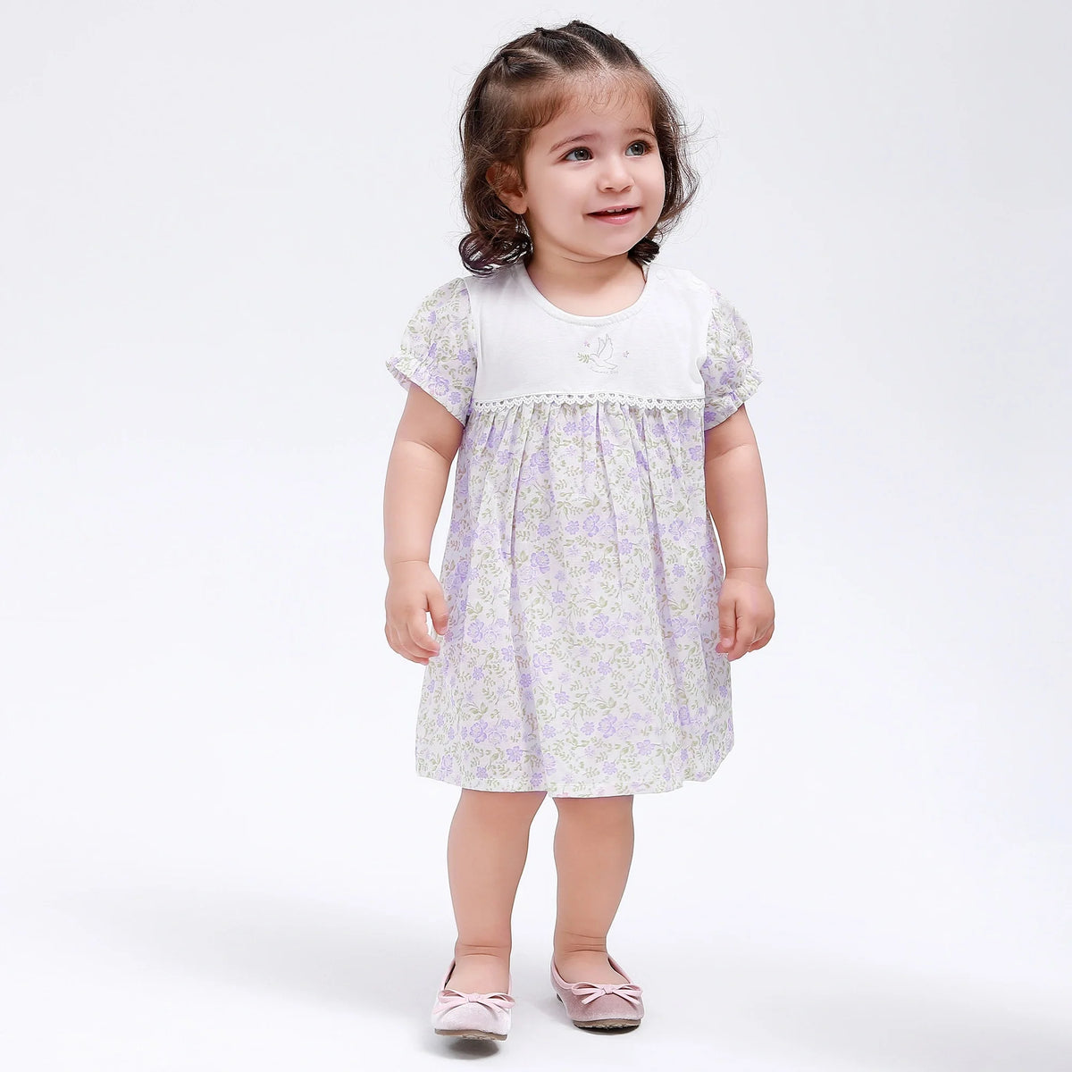 Purple Floral Classic Dress for Baby Girl Image