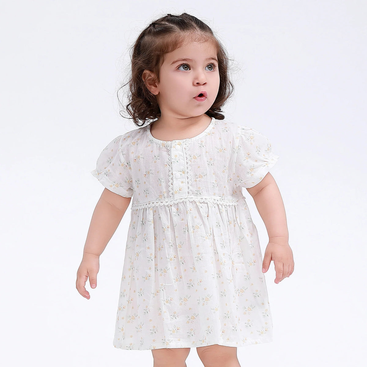 Green Floral Classic Dress for Baby Girl Image