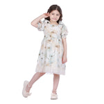 Beige Floral Classic Dress For Girls Image