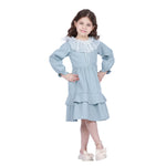 Grey Blue Plain Classic Dress For Girls Image