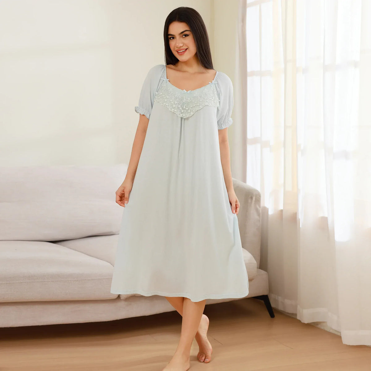 FREE Blue FREE,113,105,30.5,-,-,- Floral Pajama Dress for Women Image