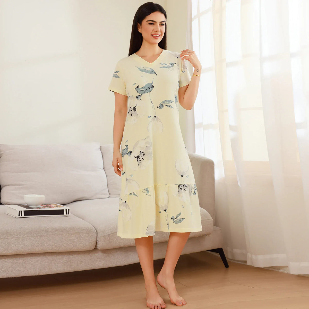 Yellow Floral Dress for Women Image