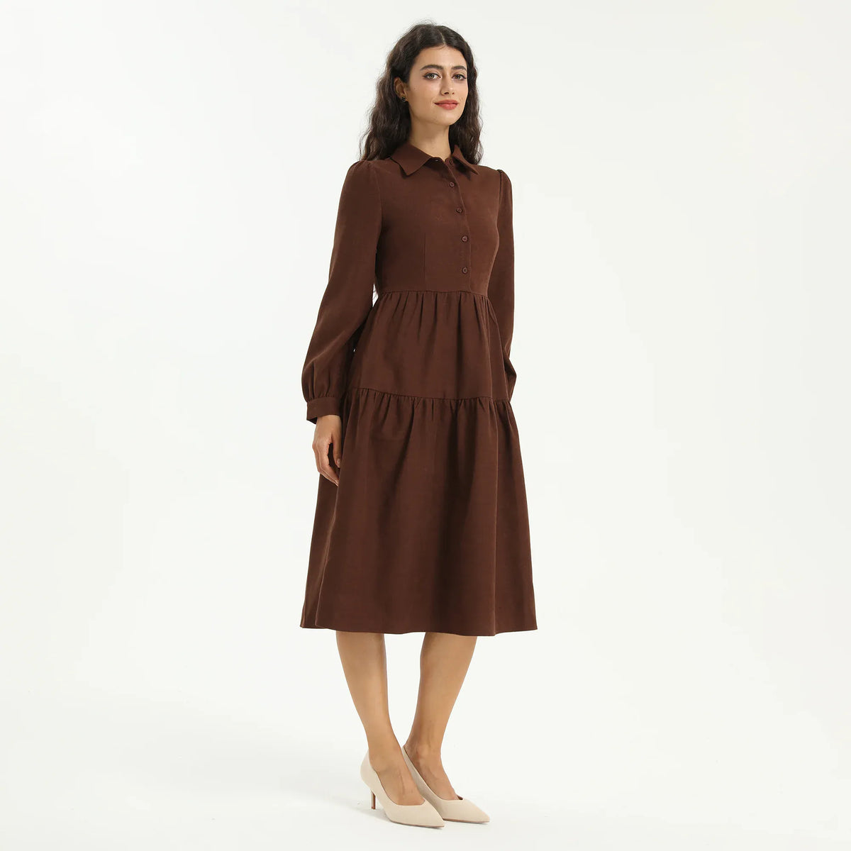 Dark Coffee Elegant Plain Dress for Women Image