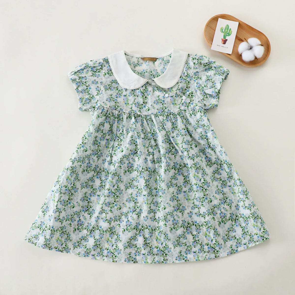 Green Floral Basic Dress For Baby girl Image