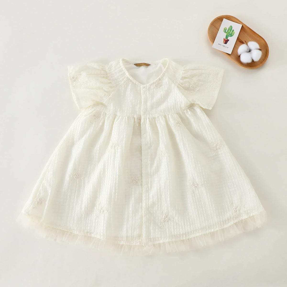 Light Beige Floral Basic Dress For Baby girl Image