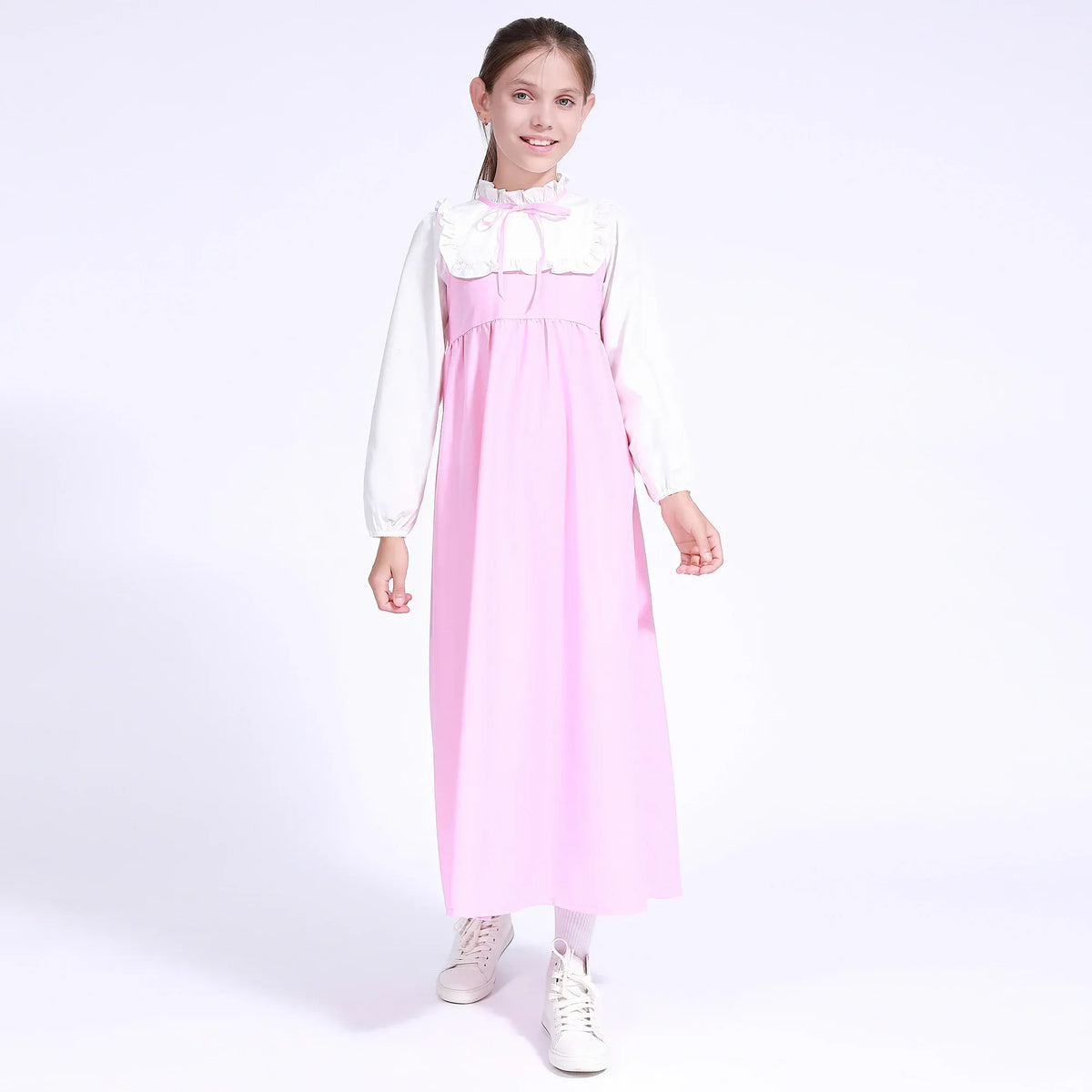 Pink Color-Blocked Uniform Dress for Girls Image