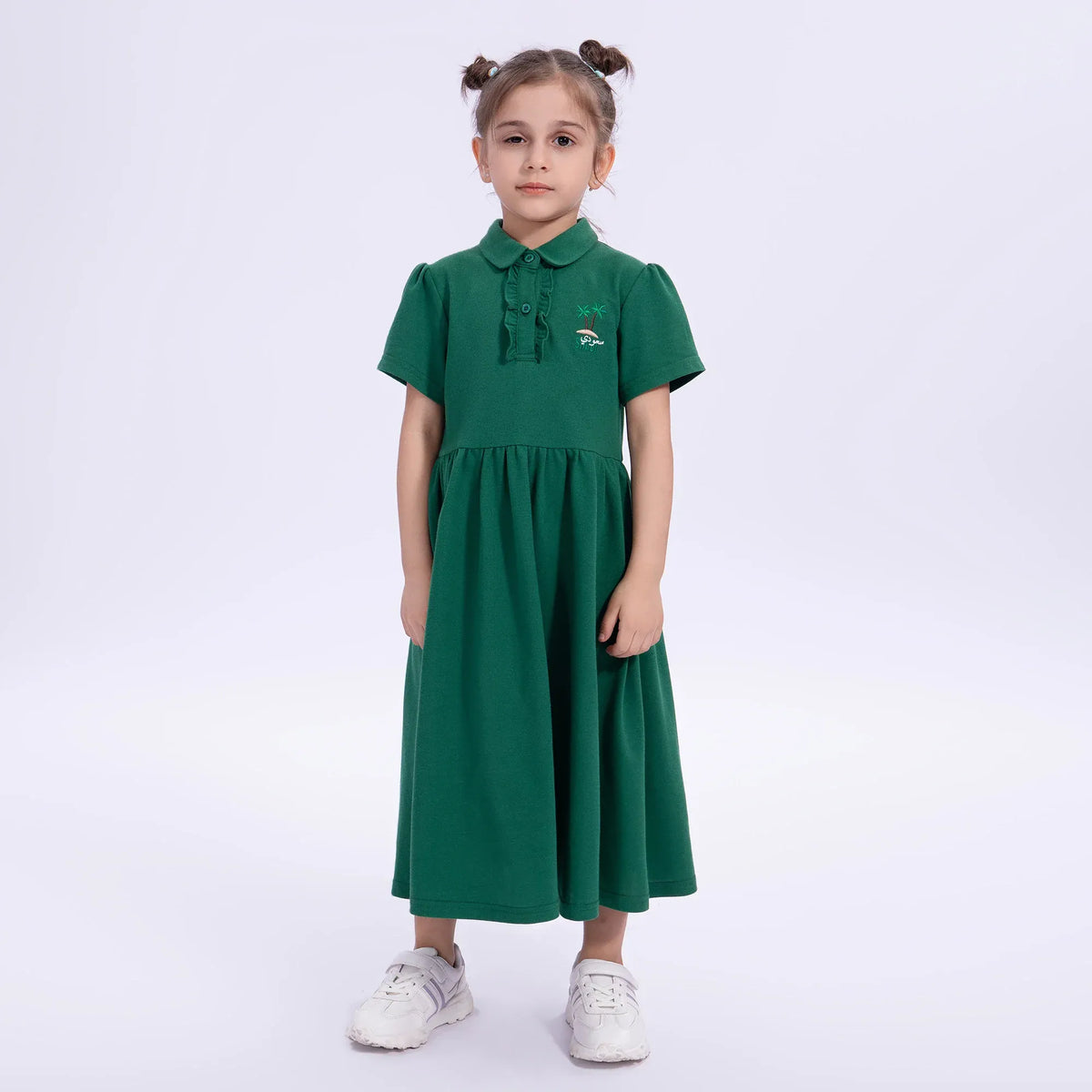 Green Embroidery Casual Dress for Girls Image
