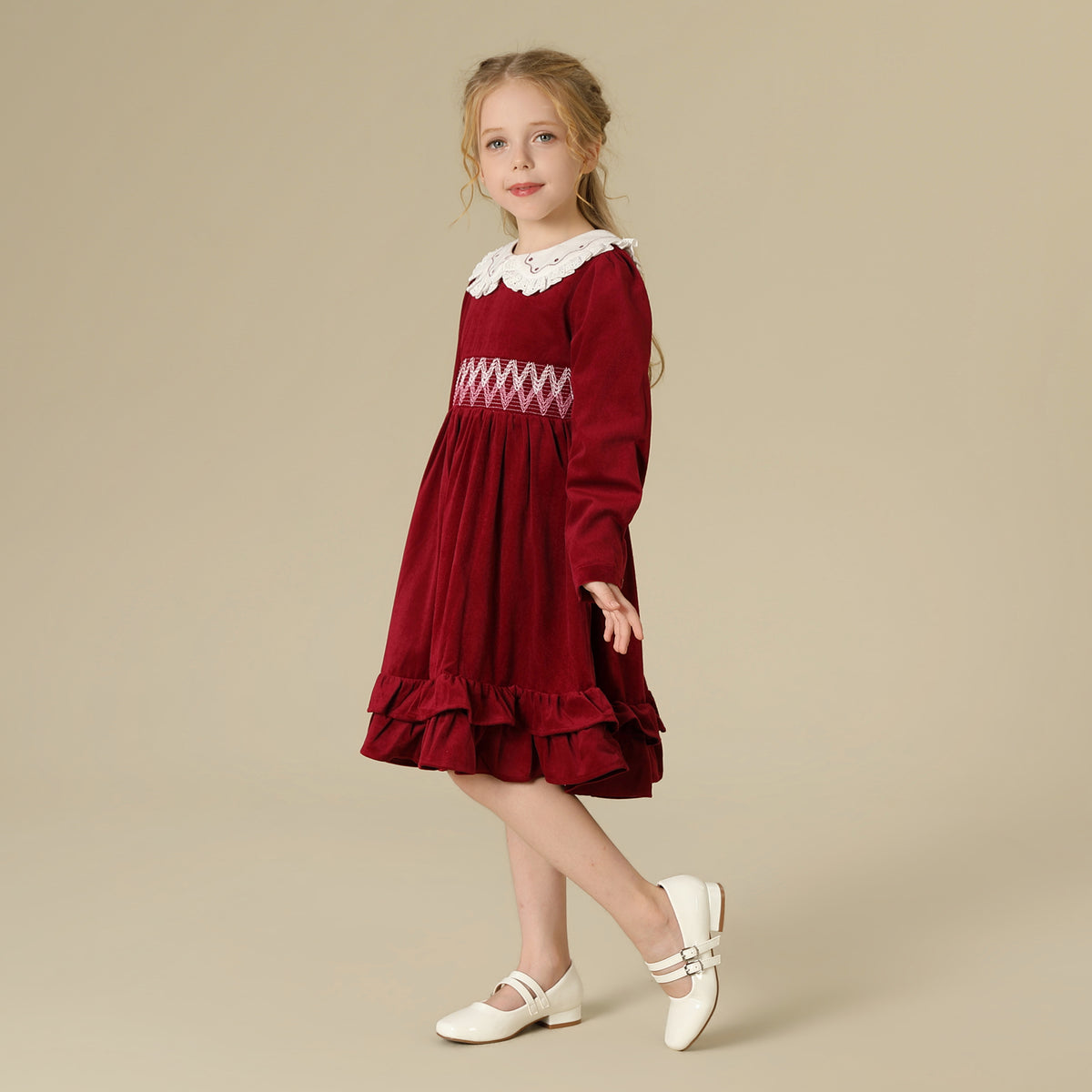Embroidery+Quilting Dress For Girls