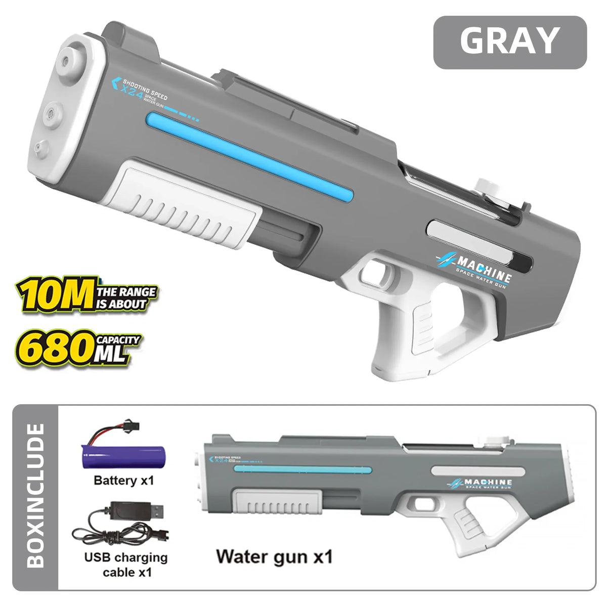 8Y Grey Electric Water Gun Image