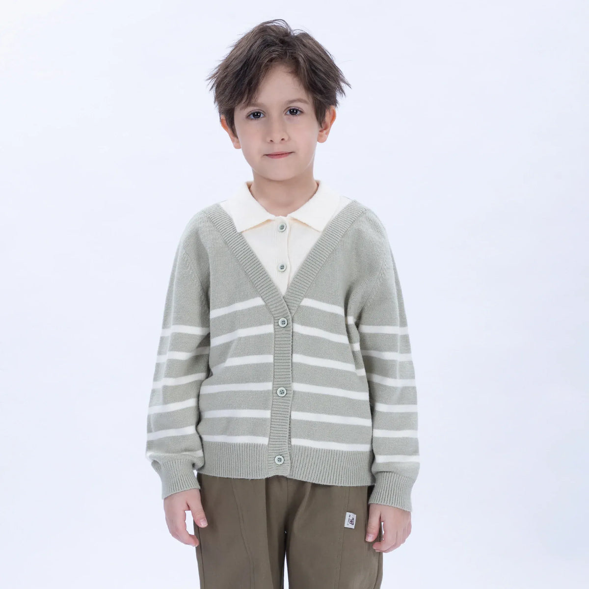Grass Green Casual Striped Jacket for Boys Image