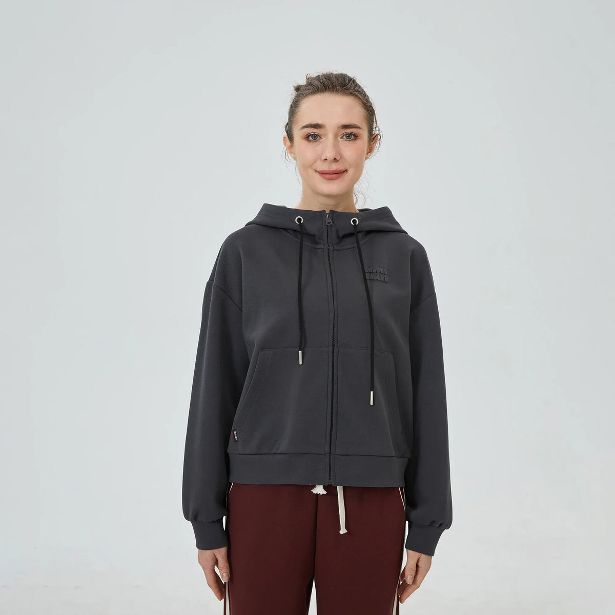 Dark Grey Embroidery Hoodie for Women Image