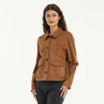 Coffee Elegant Plain Jacket for Women Image