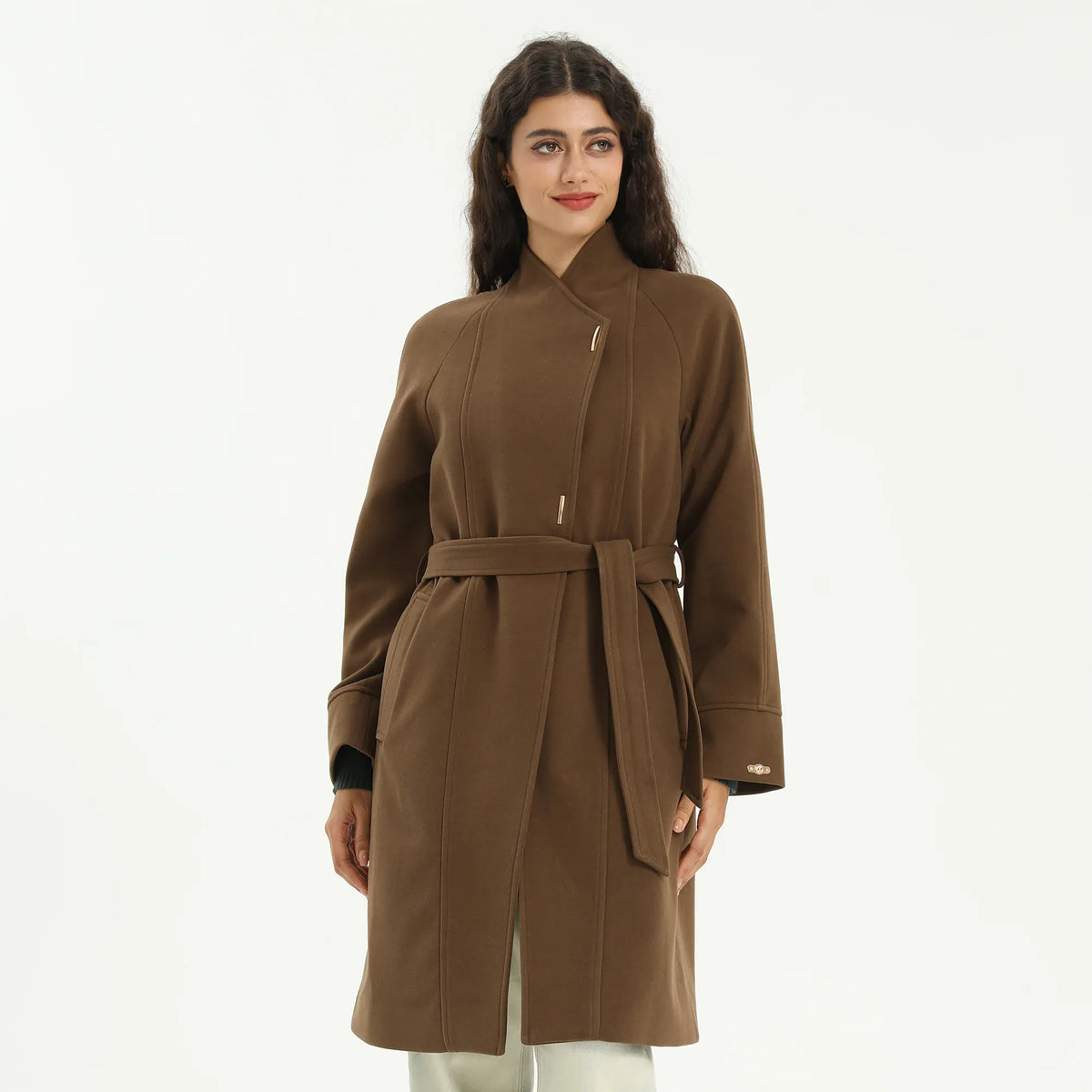 Coffee Elegant Plain Jacket for Women Image