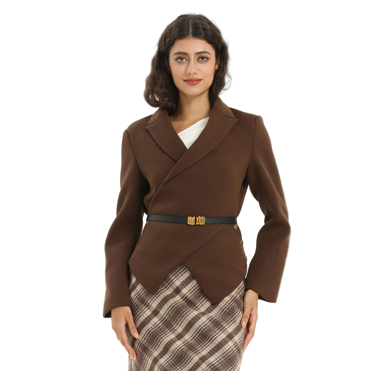 Coffee Elegant Plain Jacket for Women Image