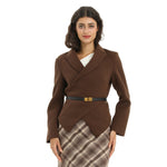 Coffee Elegant Plain Jacket for Women Image