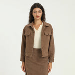 Coffee Elegant Checked Jacket for Women Image