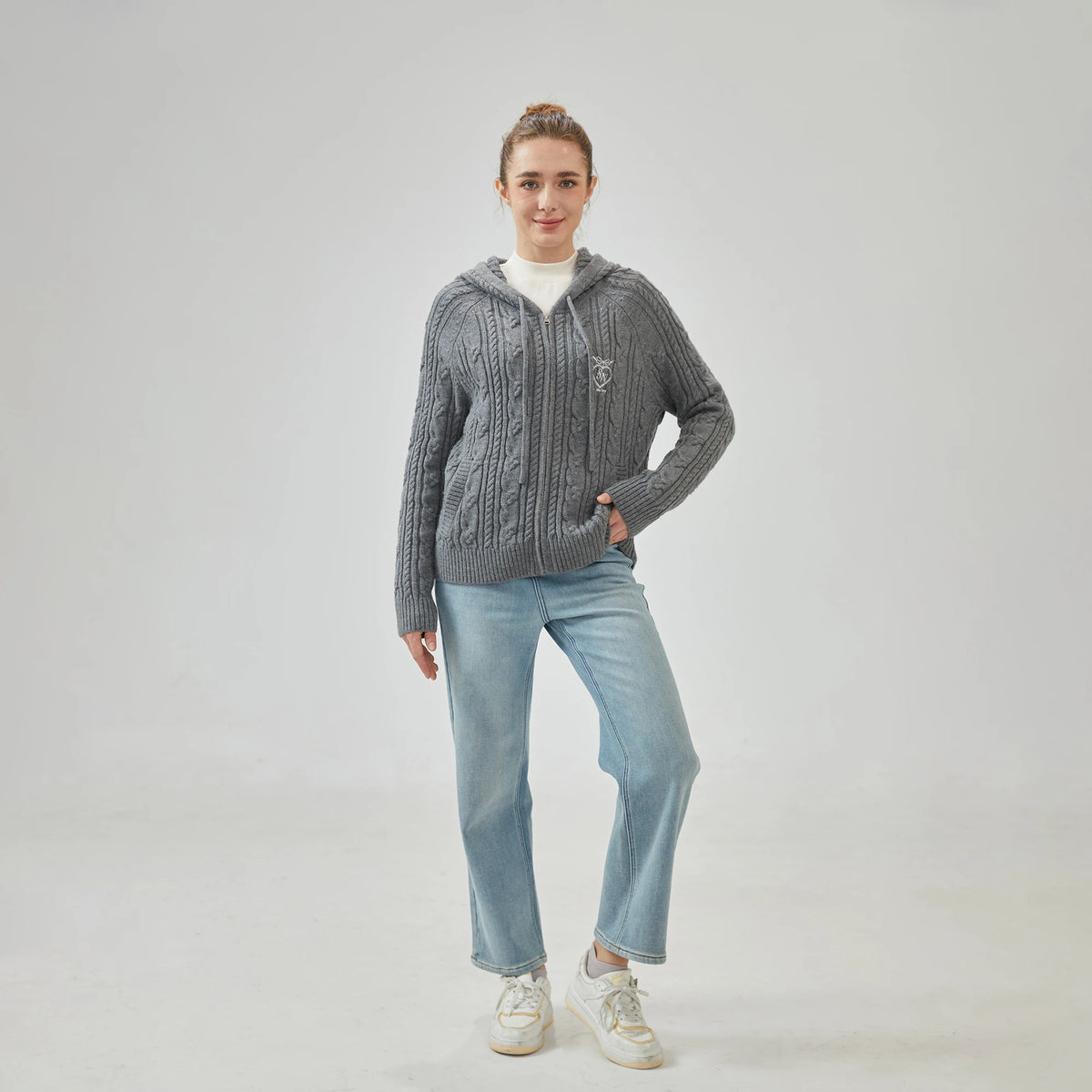 Jacquard Regular Raglan Sleeve cardigan with With Hood for Women Image