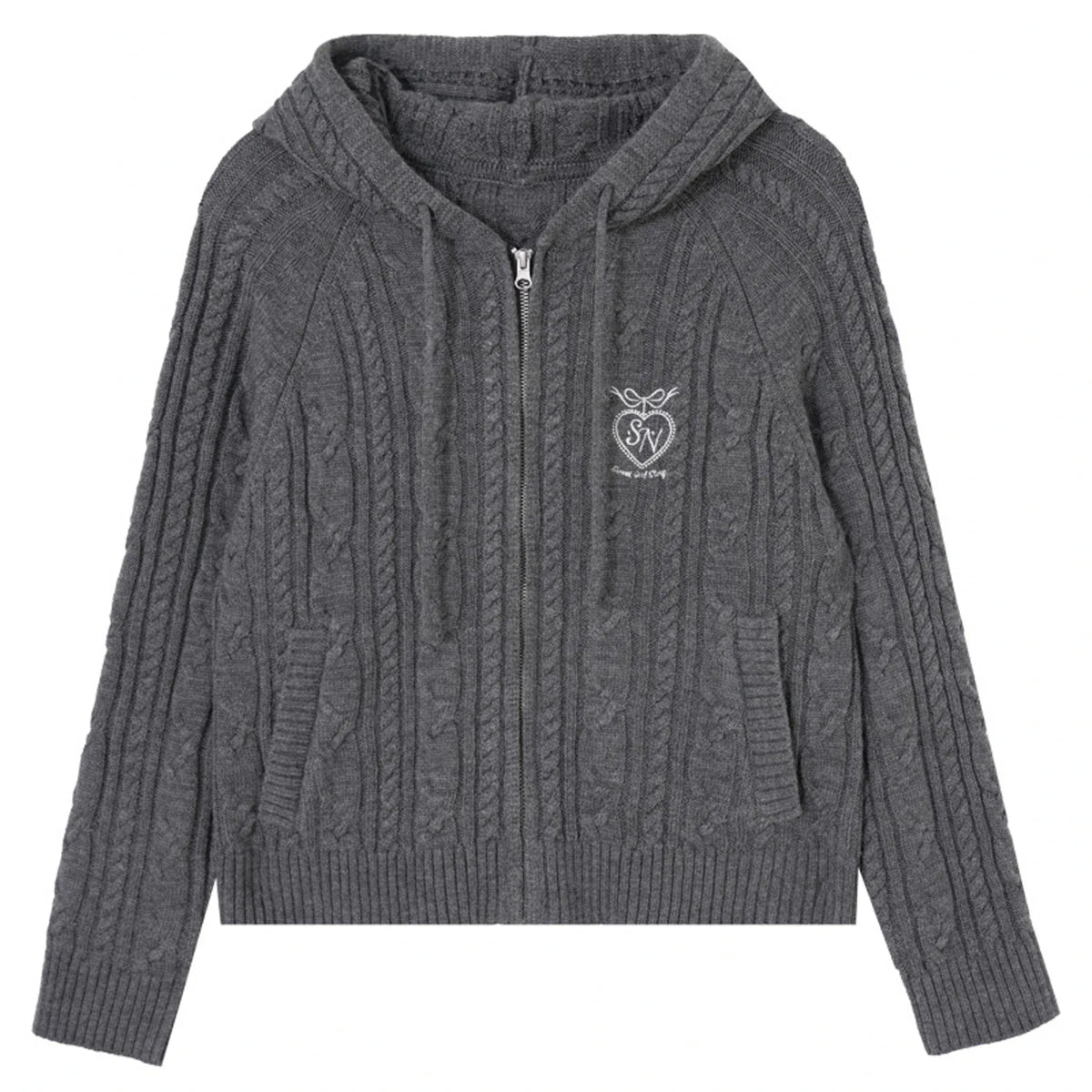 Jacquard Regular Raglan Sleeve cardigan with With Hood for Women Image