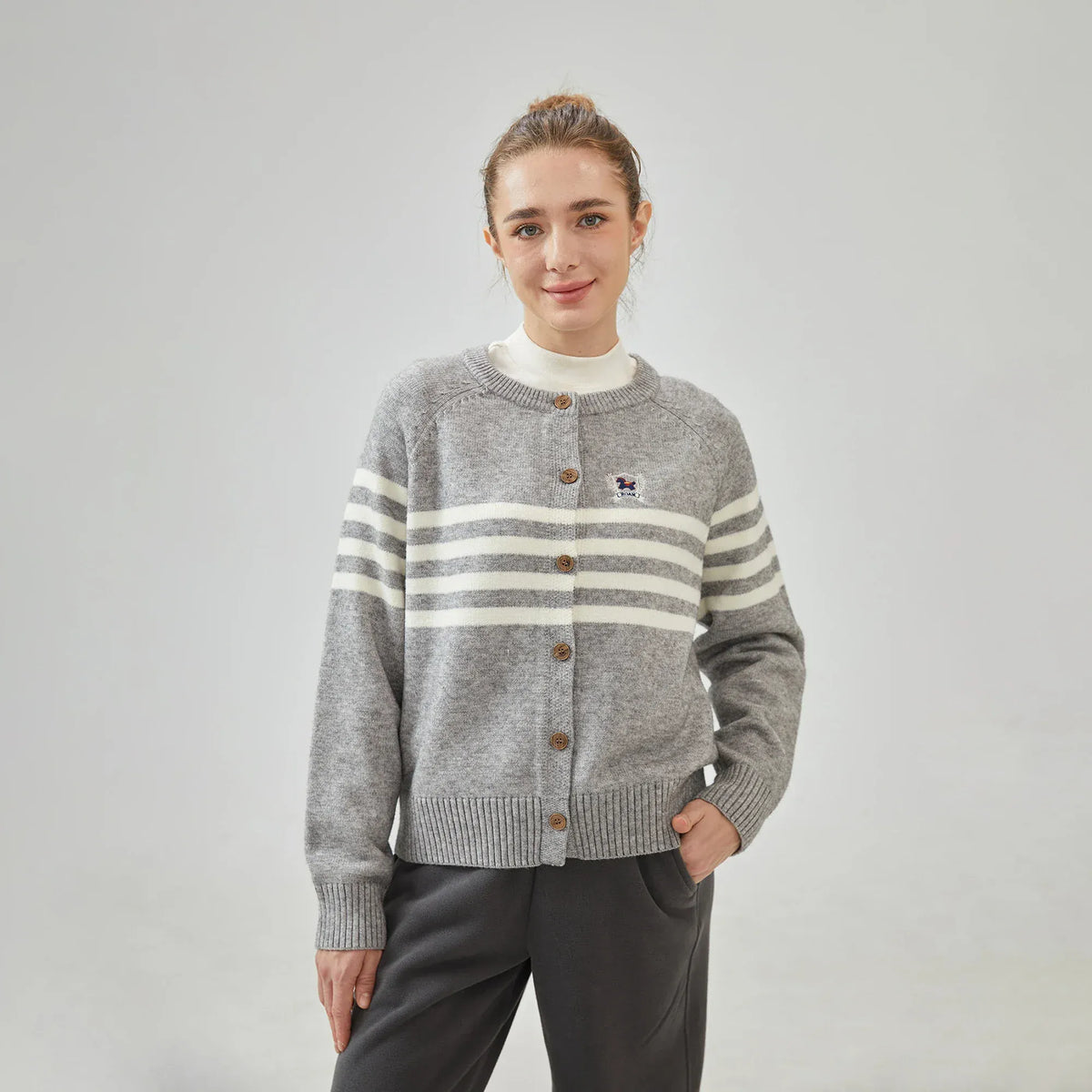 Light Grey Embroidery Loose Raglan Sleeve cardigan with Circular for Women Image