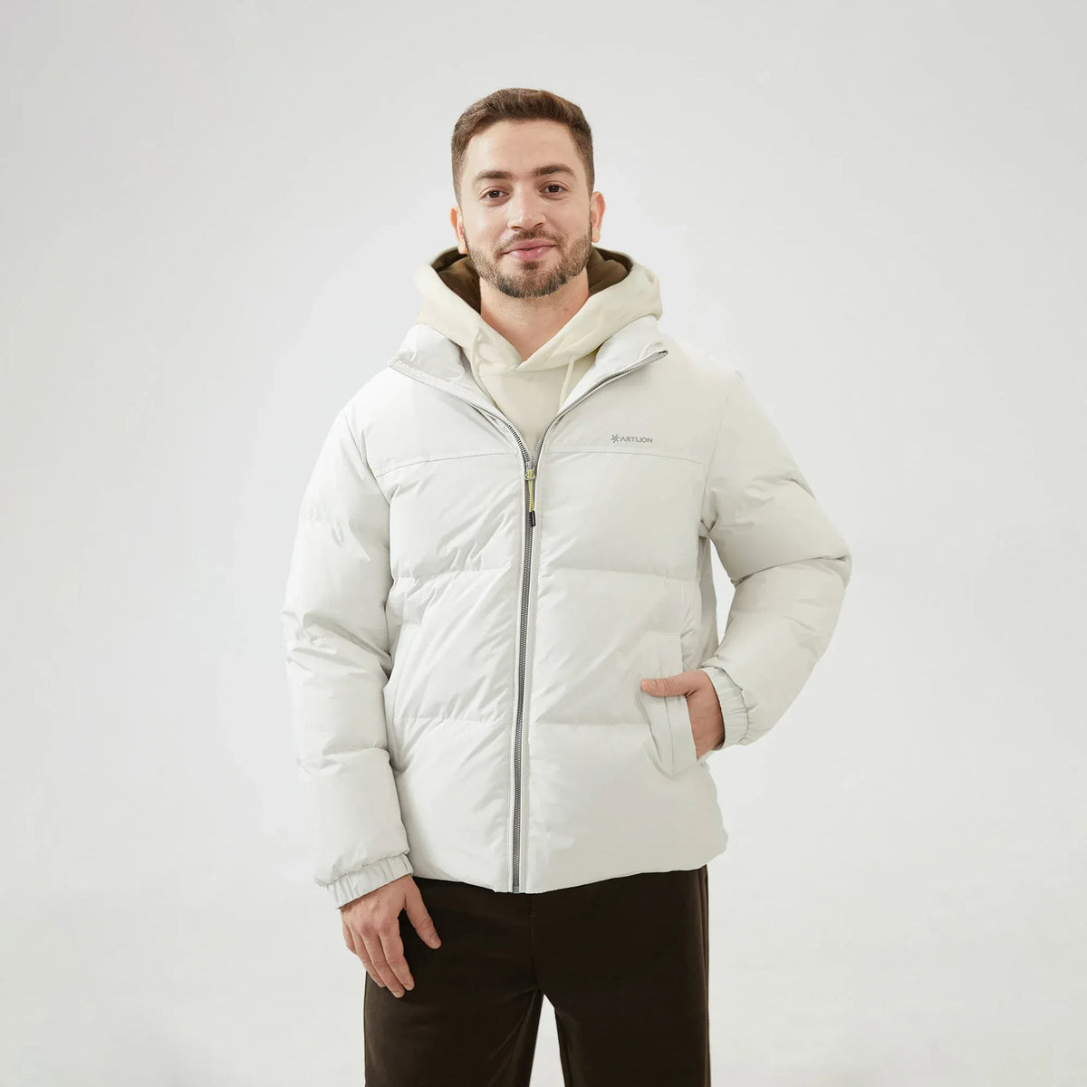 Printed Loose Sleeve Jacket with Stand Collar for Men Image