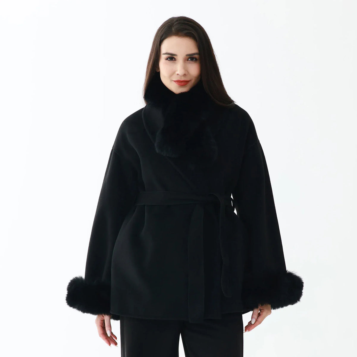 Black Elegant Solid Jacket for Women Image