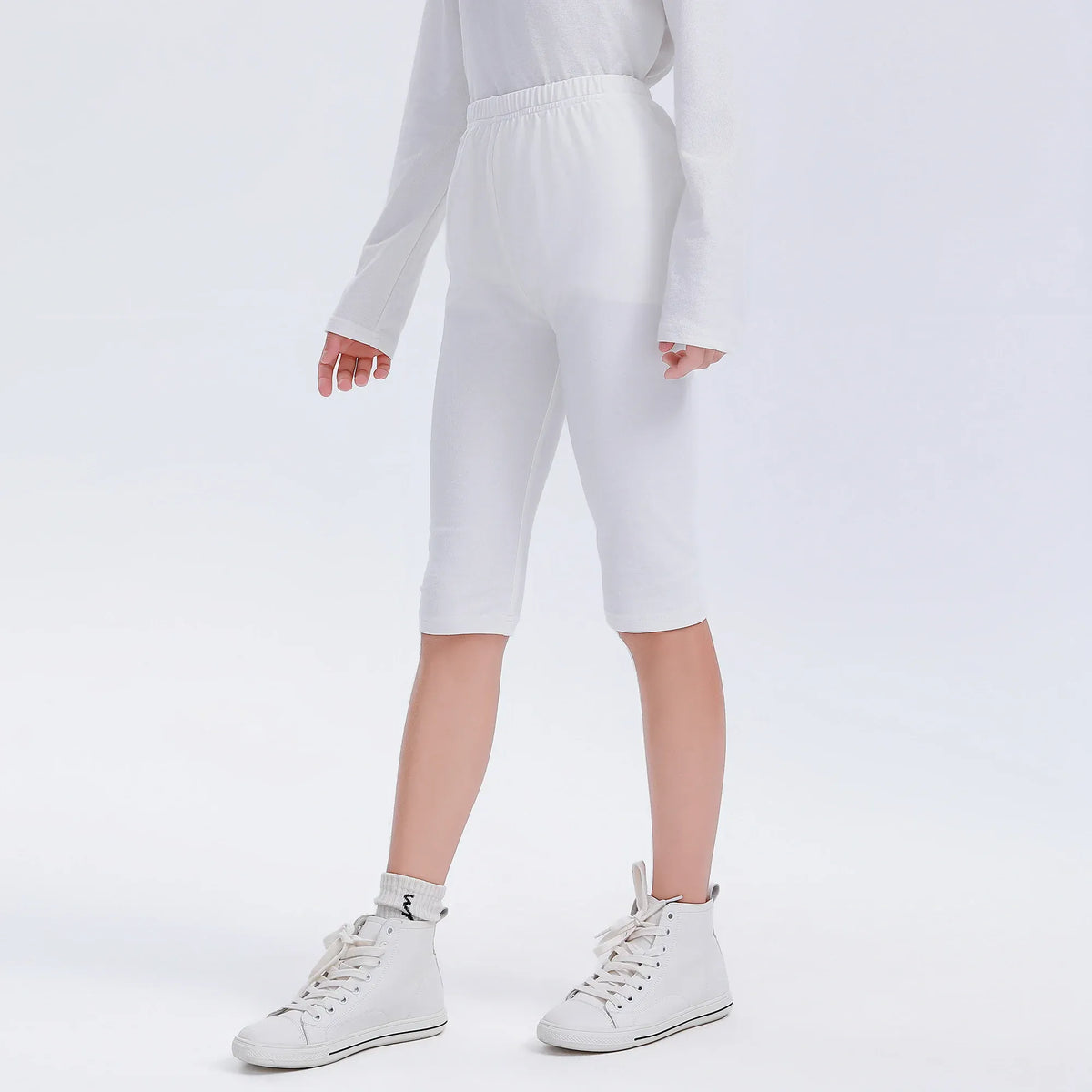 White Plain Uniform Leggings for Girls Image