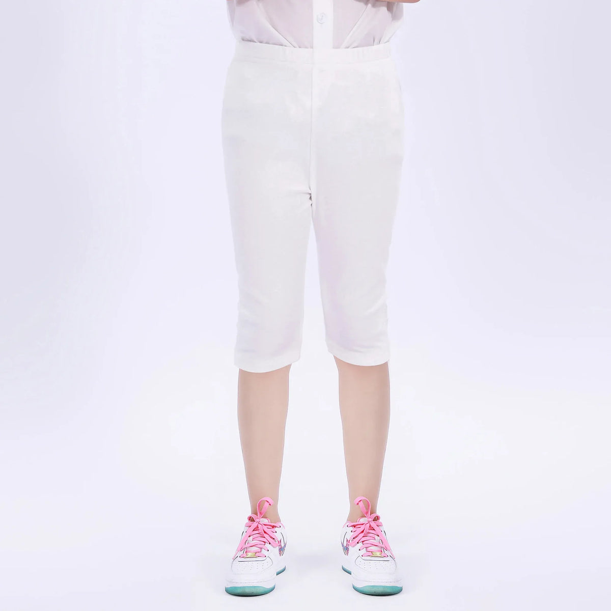 White Embroidery Basic Leggings for Girls Image