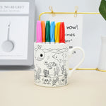 Mug With Animals Design With Set Of Six Color Pens Image