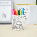 330Ml White 4 Unicorn2 Mug With Animals Design With Set Of Six Color Pens Image